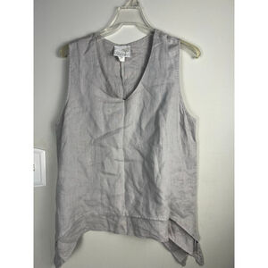 Women's La Fixsun Linen Tank Top Size S Gray - Vintage Hi -Low. Tie Sides